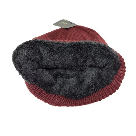 Men's Warm Winter Beanie Hat, Dark Red - Picture 4 of 4